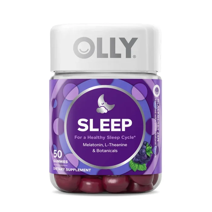 OLLY Sleep gummies bottle, Blackberry Zen flavor, 50 count